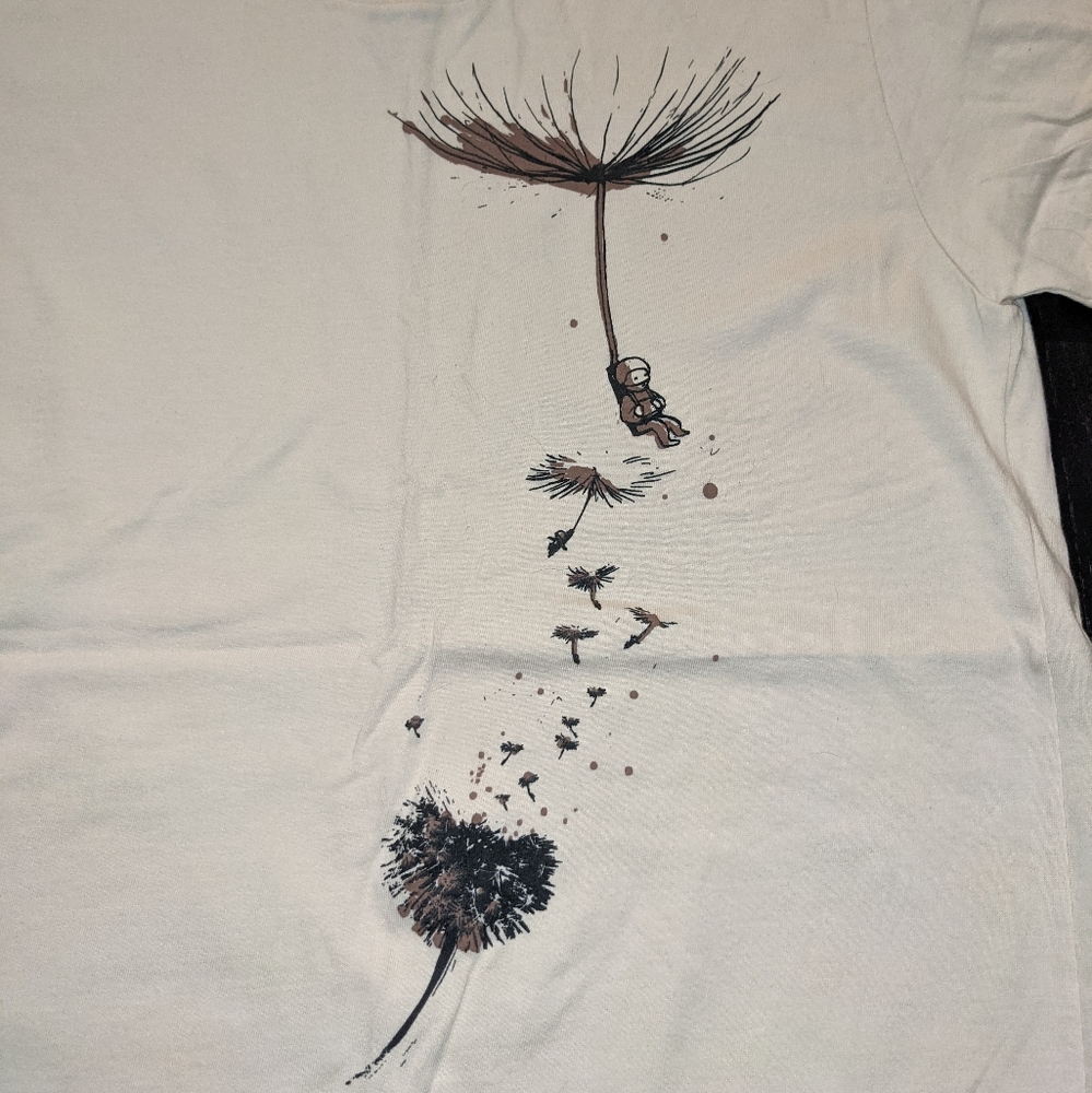 NEW M Teefury tan T-shirt with astronaut and dandelion - Picture 3 of 3